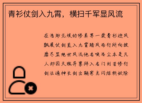 青衫仗剑入九霄，横扫千军显风流